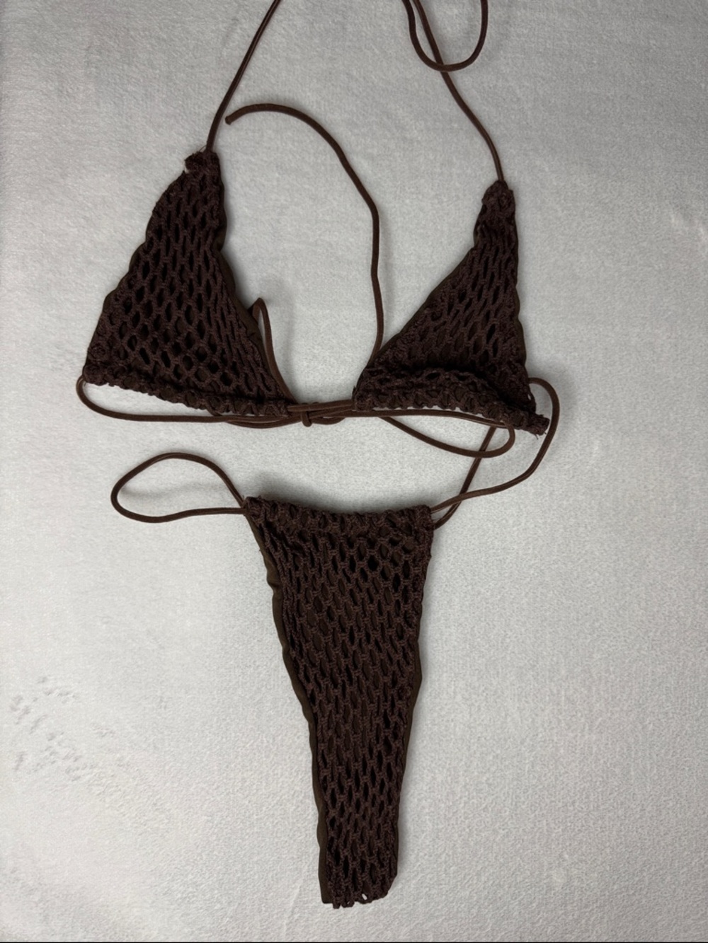 Brown Fishnet Bikini Set